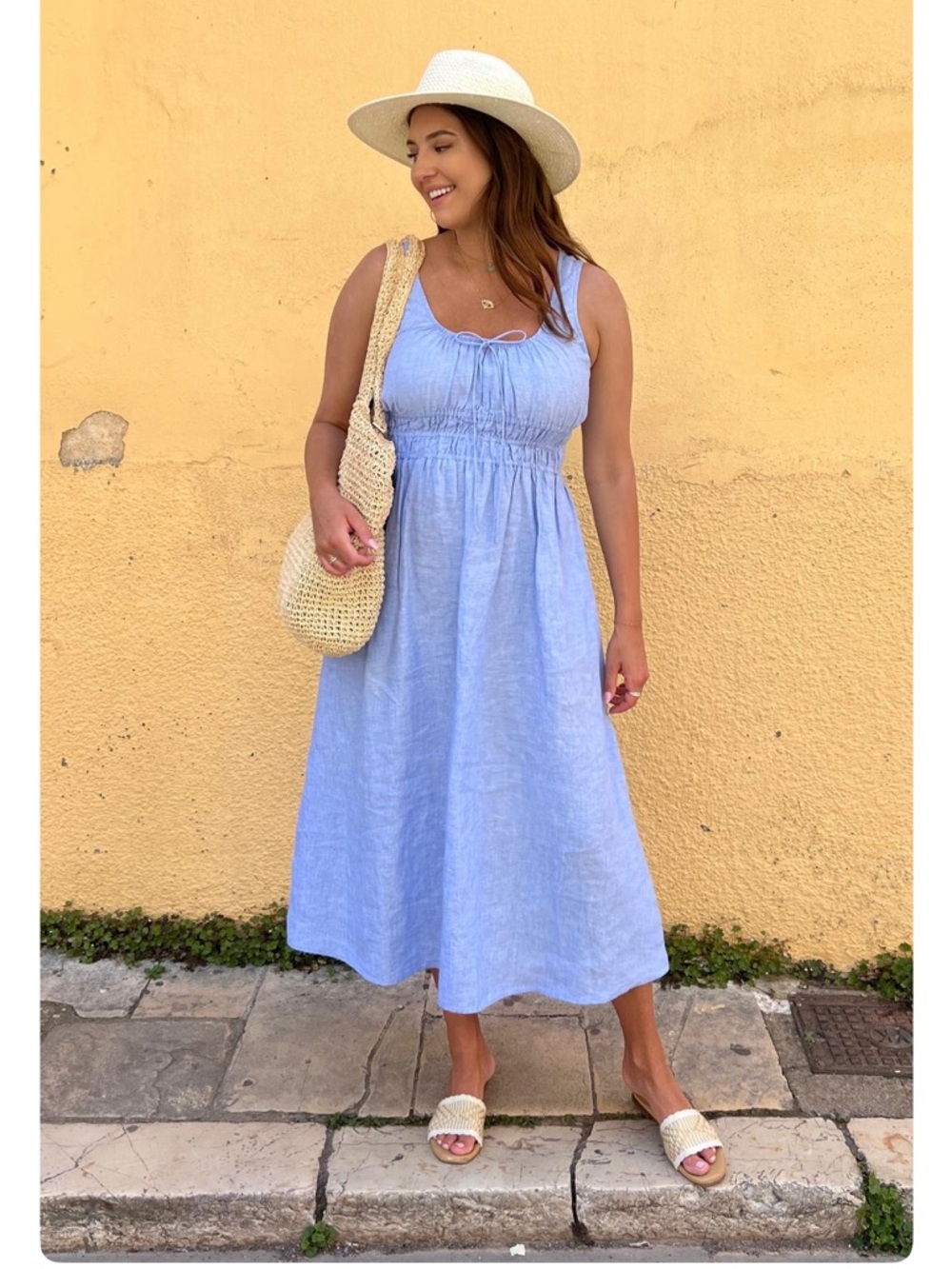 J. Crew Light Blue Smocked Linen Midi Dress, XS